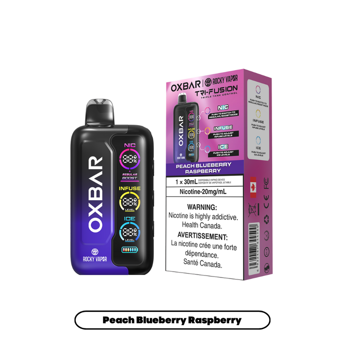 Oxbar x Rocky Vapor Tri Fusion Disposable Vape - Peach Blueberry Raspberry (30mL)