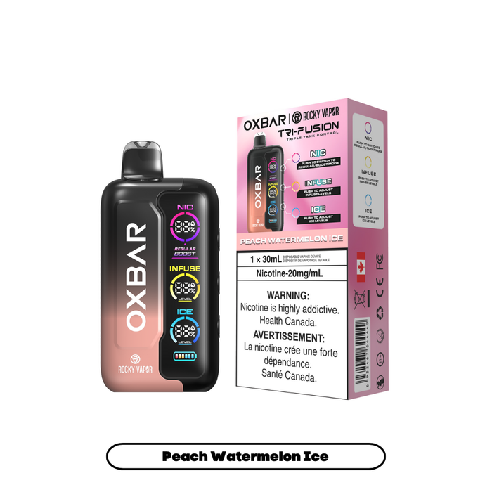 Oxbar x Rocky Vapor Tri Fusion Disposable Vape - Peach Watermelon Ice(30mL)