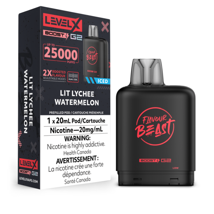 Level X Flavour Beast Boost G2 Pods - Lit Lychee Watermelon Iced