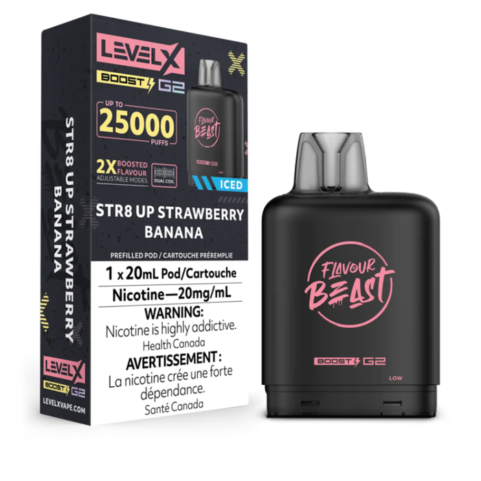 Level X Flavour Beast Boost G2 Pods - STR8 Up Strawberry Banana Iced