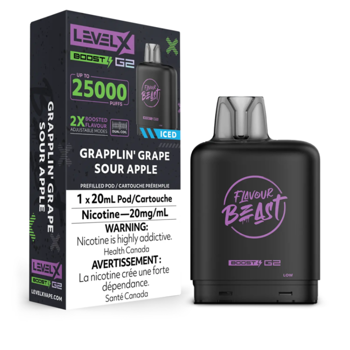 Level X Flavour Beast Boost G2 Pods - Grapplin Grape Sour Apple Iced
