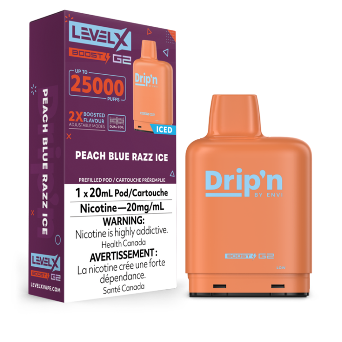 Peach Blue Razz Ice Drip'n Level X Boost G2 Pods