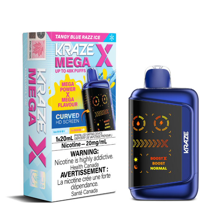Tangy Blue Razz Ice - Kraze Mega X Disposable Vape